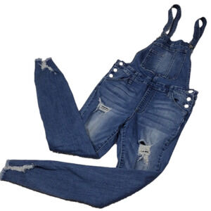 Hammer Jeans Los Angeles Blue Medium Wash Ripped Distressed Skinny Leg Overalls